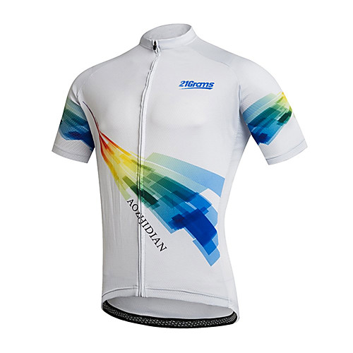 

21Grams Men's Short Sleeve Cycling Jersey 100% Polyester Blue / White Stripes Bike Jersey Top Mountain Bike MTB Road Bike Cycling UV Resistant Breathable Quick Dry Sports Clothing Apparel / Stretchy