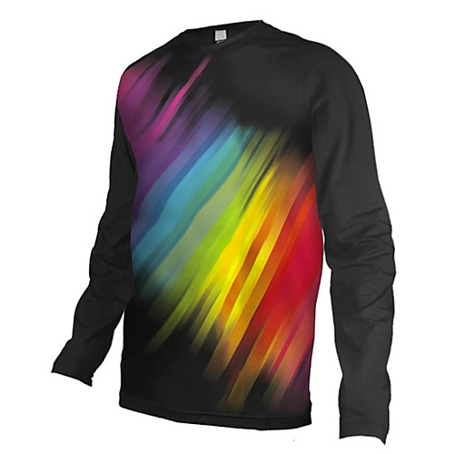 

21Grams Men's Long Sleeve Cycling Jersey Downhill Jersey Dirt Bike Jersey 100% Polyester Black / Red Rainbow Stripes Bike Jersey Top Mountain Bike MTB Road Bike Cycling UV Resistant Breathable Quick
