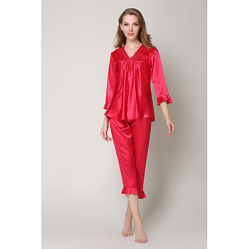 

Women's Cut Out / Mesh Chemises & Gowns / Robes / Satin & Silk Nightwear Jacquard / Solid Colored Blushing Pink Red Beige S M L