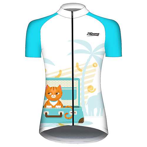 

21Grams Women's Short Sleeve Cycling Jersey Blue / White Cat Animal Elephant Bike Jersey Top Mountain Bike MTB Road Bike Cycling UV Resistant Breathable Quick Dry Sports Clothing Apparel / Stretchy