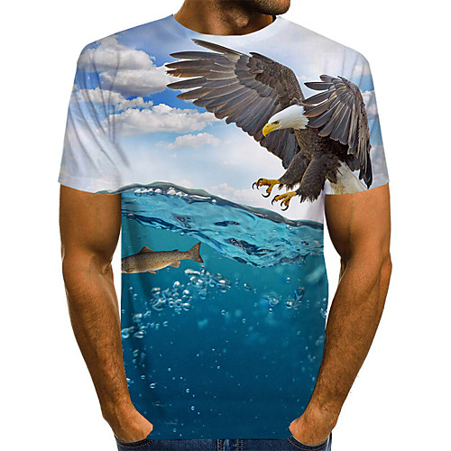 

Men's Daily Going out Basic / Street chic T-shirt - 3D / Scenery / Animal Print Blue