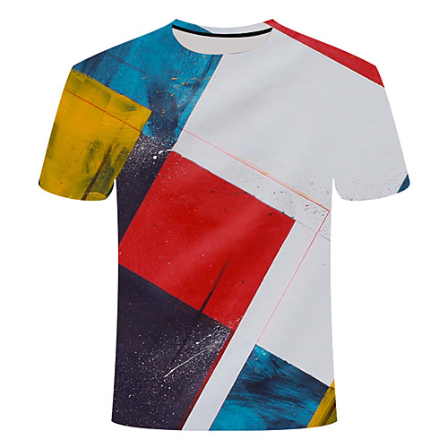 

Men's Daily Going out Basic T-shirt - Color Block / 3D Print White