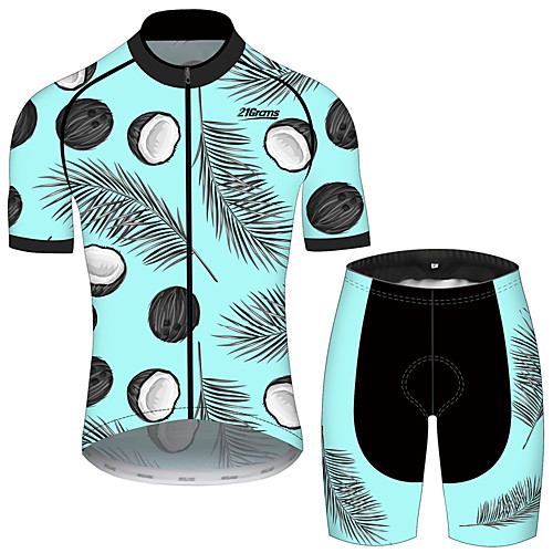 

21Grams Men's Short Sleeve Cycling Jersey with Shorts Black / Blue Floral Botanical Fruit Coconut Tree Bike Clothing Suit UV Resistant Breathable 3D Pad Quick Dry Sweat-wicking Sports Floral Botanical