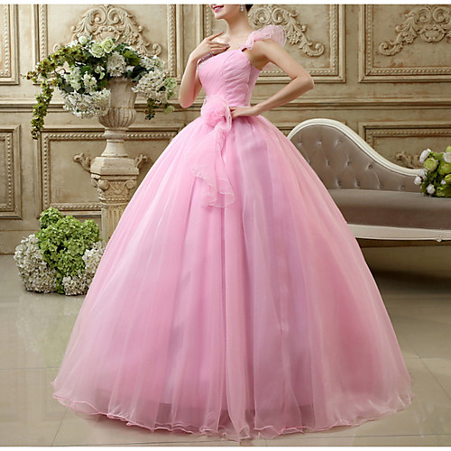 

Ball Gown One Shoulder Floor Length Polyester Luxurious / Pink Engagement / Prom Dress with Draping 2020