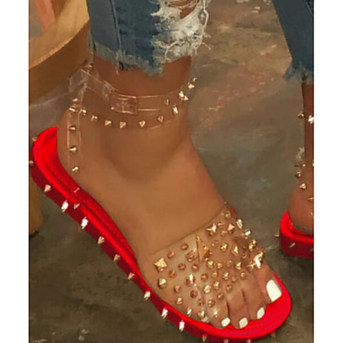 

Women's Sandals Flat Heel Round Toe PU Summer Red / Orange / Brown