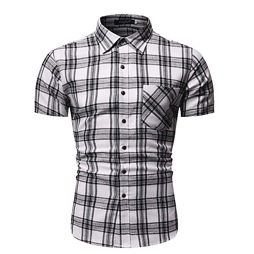 

Men's Striped Check Shirt Basic Elegant Daily Work Classic Collar White / Yellow / Short Sleeve