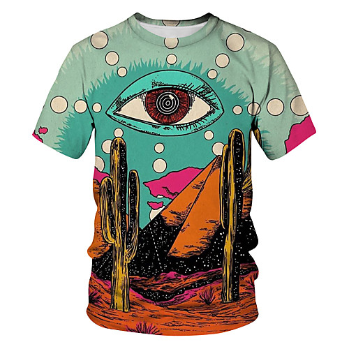 

Men's Going out Club Street chic / Exaggerated T-shirt - 3D / Cartoon / Eye Print Rainbow