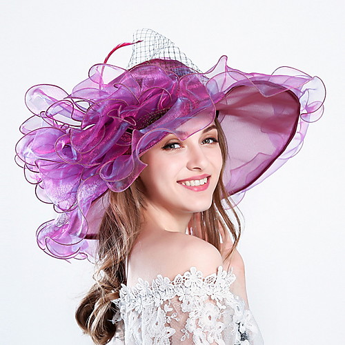 

Women's Basic Straw Chiffon Sun Hat-Solid Colored Wine Purple Fuchsia
