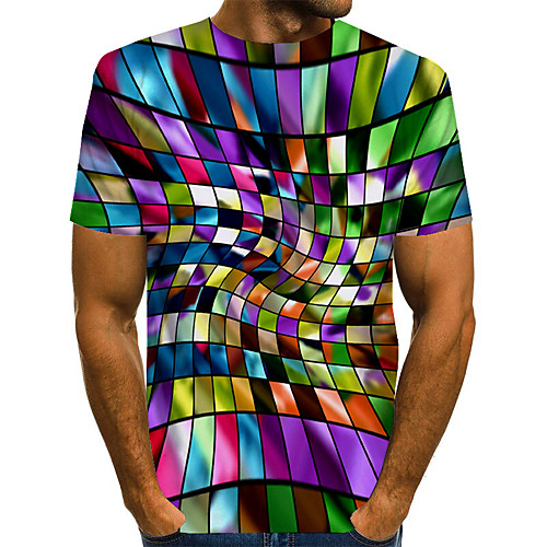 

Men's Daily Weekend Basic / Exaggerated T-shirt - Color Block / Rainbow / Abstract Print Rainbow