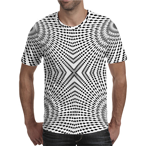 

Men's Holiday Going out Street chic / Exaggerated T-shirt - Geometric / Color Block / 3D Print Rainbow