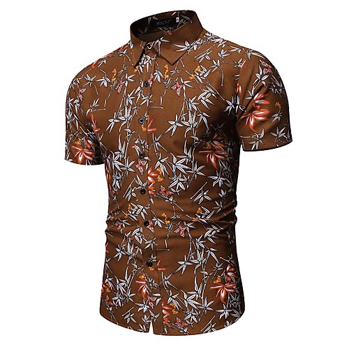 

Men's Party Going out Tropical Shirt - Floral / Geometric / Color Block Black & Gray / Daisy, Print Camel