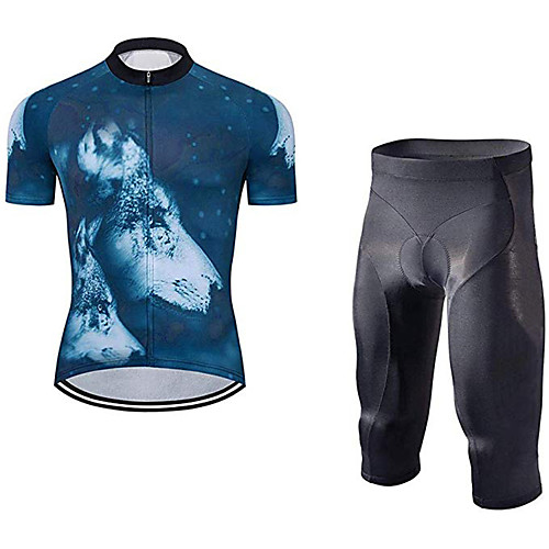 

21Grams Men's Short Sleeve Cycling Jersey with Shorts Bule / Black Animal Wolf Bike Clothing Suit UV Resistant Breathable 3D Pad Quick Dry Sweat-wicking Sports Solid Color Mountain Bike MTB Road Bike