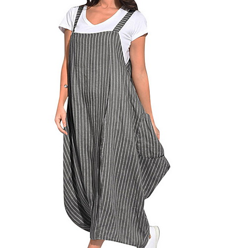 

Women's Gray Light Blue Dress Swing Striped Strap S M Loose