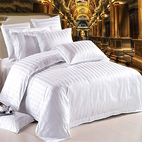 

Duvet Cover Sets 4 Piece Linen / Cotton Solid Colored White Printed Simple
