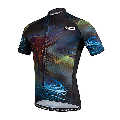 

21Grams Men's Short Sleeve Cycling Jersey Black / Blue Stripes Novelty Bike Jersey Top Mountain Bike MTB Road Bike Cycling UV Resistant Breathable Quick Dry Sports Clothing Apparel / Stretchy
