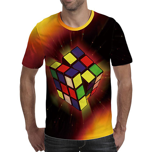 

Men's Plus Size Geometric 3D Print T-shirt Exaggerated Daily Going out Round Neck Rainbow / Short Sleeve