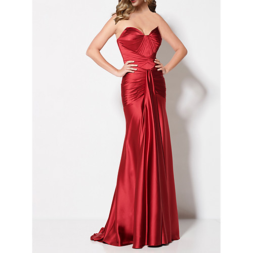 

Mermaid / Trumpet Sweetheart Neckline Sweep / Brush Train Stretch Satin Sexy / Red Engagement / Formal Evening Dress with Draping 2020