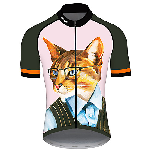 

21Grams Men's Short Sleeve Cycling Jersey 100% Polyester Pink Cat Animal Bike Jersey Top Mountain Bike MTB Road Bike Cycling UV Resistant Breathable Quick Dry Sports Clothing Apparel / Stretchy