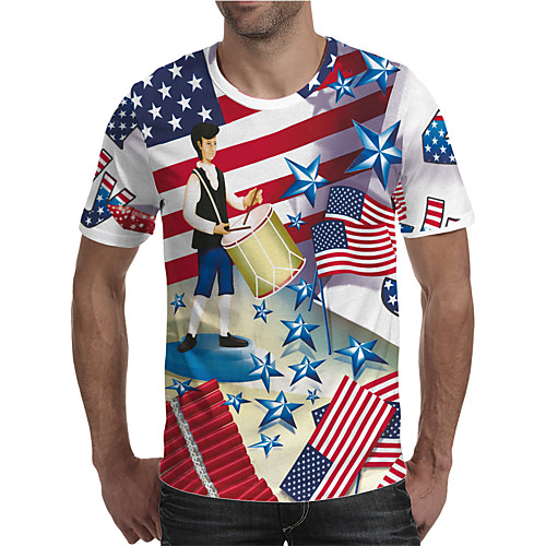 

Men's Holiday Going out Street chic / Exaggerated T-shirt - Geometric / Color Block / 3D Print Rainbow