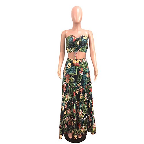 

Women's Maxi Blue Dress Swing Floral Off Shoulder S M