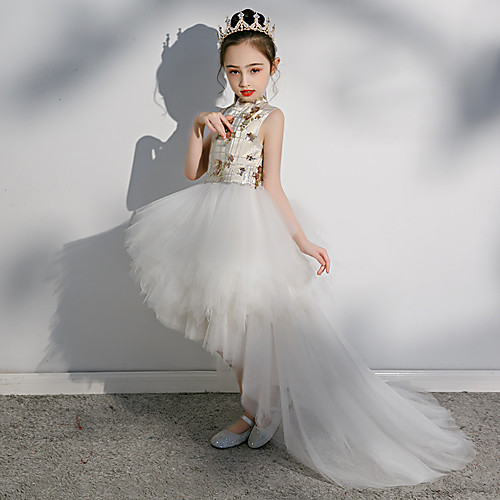 

Princess Chapel Train Wedding / Party Pageant Dresses - Spun Rayon Sleeveless High Neck with Paillette