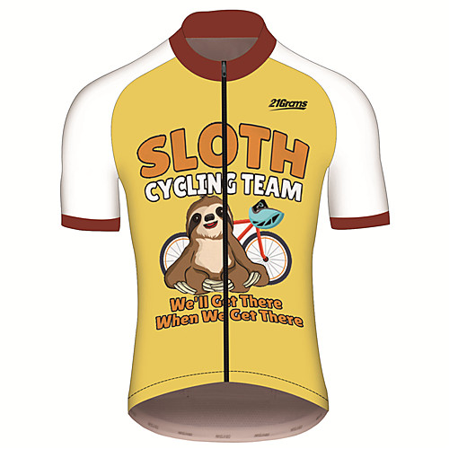 

21Grams Men's Short Sleeve Cycling Jersey 100% Polyester Yellow Animal Sloth Bike Jersey Top Mountain Bike MTB Road Bike Cycling UV Resistant Breathable Quick Dry Sports Clothing Apparel / Stretchy