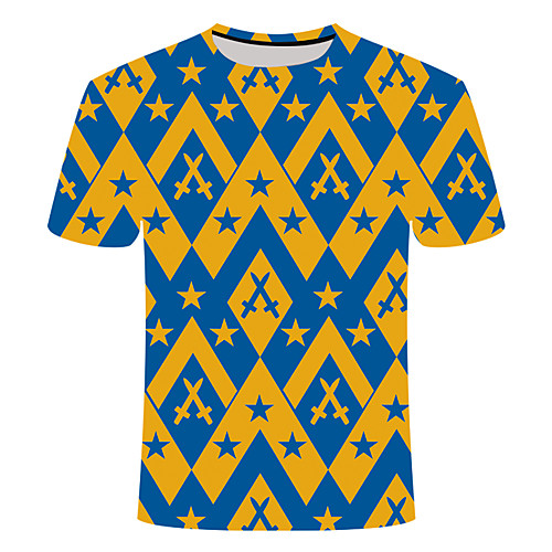 

Men's Daily Going out Basic T-shirt - Color Block / 3D / Abstract Print Blue