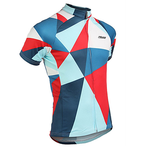 

21Grams Men's Short Sleeve Cycling Jersey 100% Polyester RedBlue Plaid / Checkered Bike Jersey Top Mountain Bike MTB Road Bike Cycling UV Resistant Breathable Quick Dry Sports Clothing Apparel