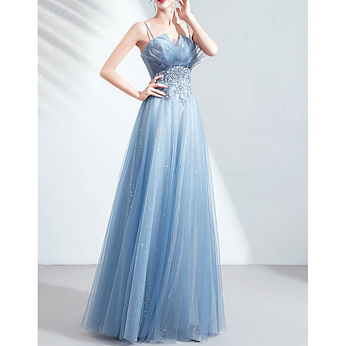 

A-Line V Neck Floor Length Tulle Bridesmaid Dress with Appliques