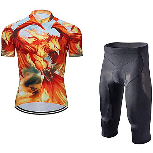 

21Grams Men's Short Sleeve Cycling Jersey with Shorts Black / Orange Geometic Animal Eagle Bike Clothing Suit UV Resistant Breathable 3D Pad Quick Dry Sweat-wicking Sports Geometic Mountain Bike MTB