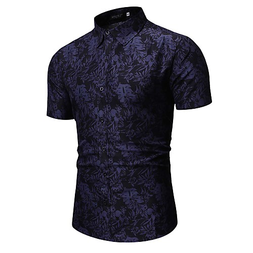 

Men's Daily Work Basic / Elegant Shirt - Floral / Geometric Wine
