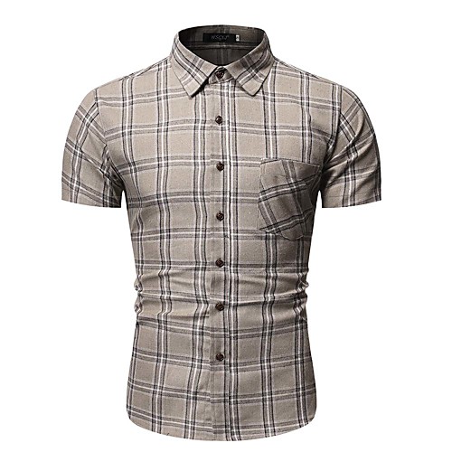 

Men's Daily Work Basic / Elegant Shirt - Striped / Check / Solid Colored Khaki