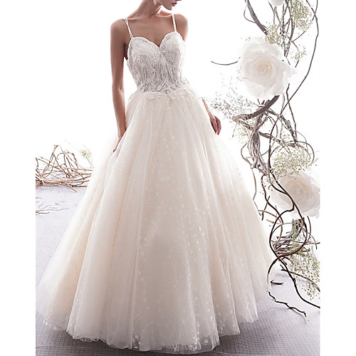 

A-Line Sweetheart Neckline Floor Length Lace / Tulle Sleeveless Sexy Wedding Dresses with Criss Cross / Lace Insert 2020