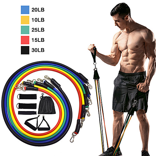 

Resistance Band Set Exercise Resistance Bands 11 pcs 5 Stackable Exercise Bands Door Anchor Legs Ankle Straps Sports TPE Home Workout Pilates CrossFit Strength Training Muscular Bodyweight Training