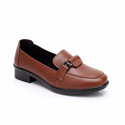 

Women's Loafers & Slip-Ons Low Heel Round Toe PU Spring & Summer Brown / Black