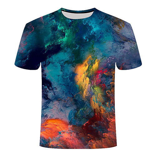 

Men's Daily Going out Basic T-shirt - 3D / Scenery / Visual Deception Print Navy Blue