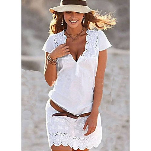 

Women's White Dress Shift Solid Color V Neck S M