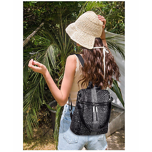 

Large Capacity PU Zipper Commuter Backpack Traveling Black