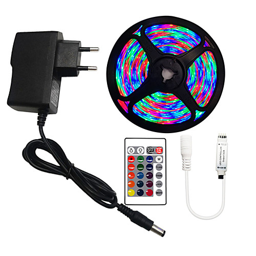 

5m RGB Flexible LED Light Strips Waterproof IP65 Remote Controls 270 LEDs SMD3528 8mm With 24Keys Remote Controller 1 x 12V Adapter 1 set RGB Halloween Christmas Waterproof Cuttable Party