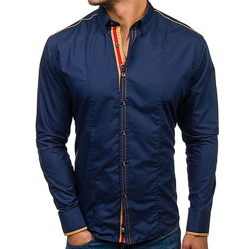 

Men's Daily Work Business / Basic Shirt - Striped / Solid Colored Black