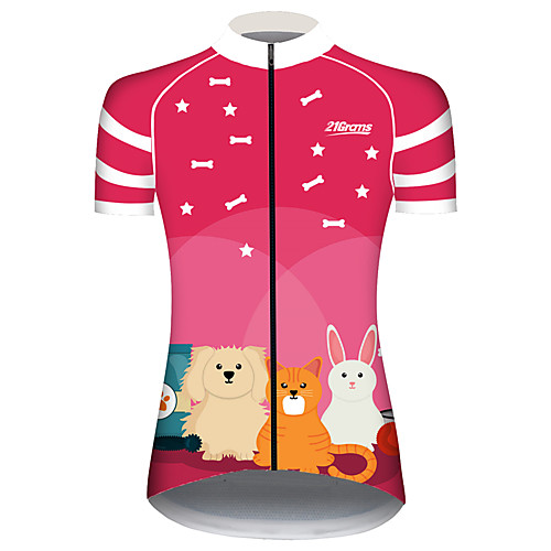 

21Grams Women's Short Sleeve Cycling Jersey 100% Polyester Pink Cat Dog Animal Bike Jersey Top Mountain Bike MTB Road Bike Cycling UV Resistant Breathable Quick Dry Sports Clothing Apparel / Stretchy