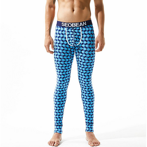 

Compression Gym Men's Normal Cotton Sexy Long Johns Geometric Mid Waist