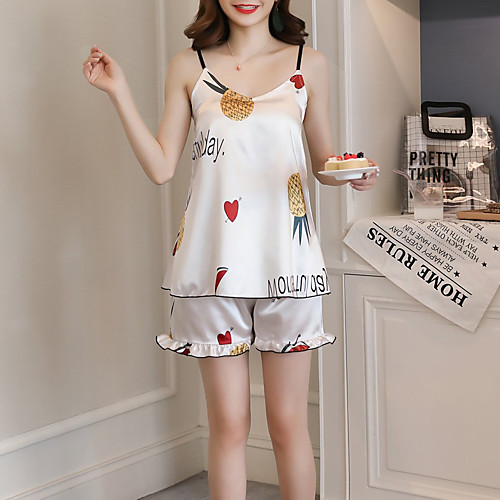 

Women's Backless Suits Nightwear Fruit White M L XL