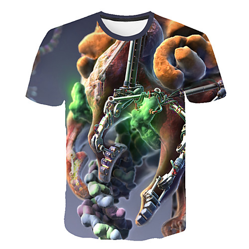 

Men's Daily Sports Street chic / Exaggerated T-shirt - Color Block / 3D / Machine Print Rainbow