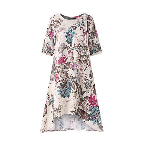 

Women's Yellow Fuchsia Dress Shift Print M L Loose