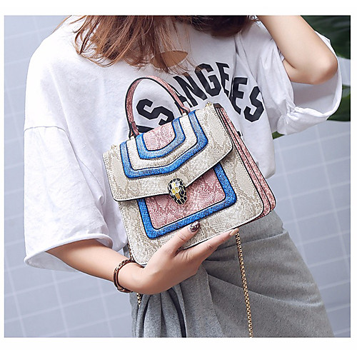 

Women's PU Top Handle Bag Color Block Red / Green / Beige