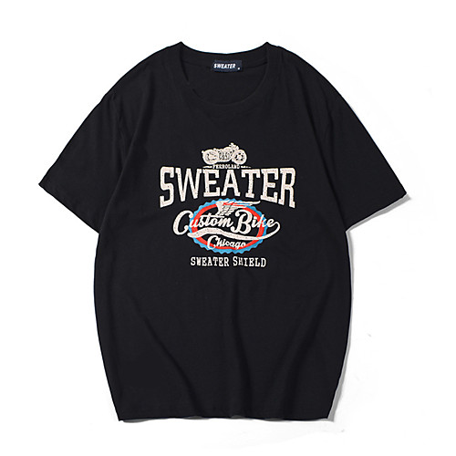 

Men's Daily Sports Business / Basic T-shirt - Cartoon / Letter Black & White, Print Black