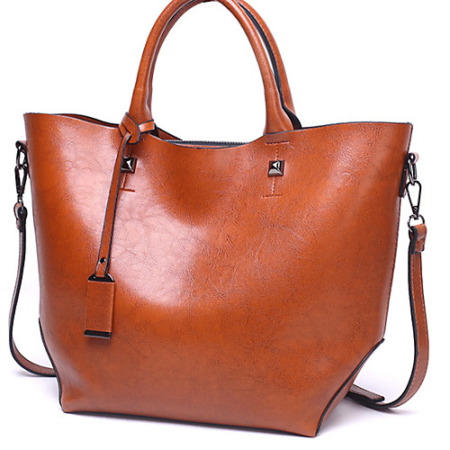 

Women's Zipper PU Top Handle Bag Solid Color Wine / Brown / Black