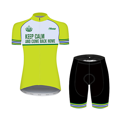 

21Grams Women's Short Sleeve Cycling Jersey with Shorts Black / Yellow Stripes Bike Clothing Suit Breathable 3D Pad Quick Dry Ultraviolet Resistant Sweat-wicking Sports Solid Color Mountain Bike MTB