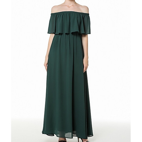 

A-Line Off Shoulder Ankle Length Chiffon Bridesmaid Dress with Tier